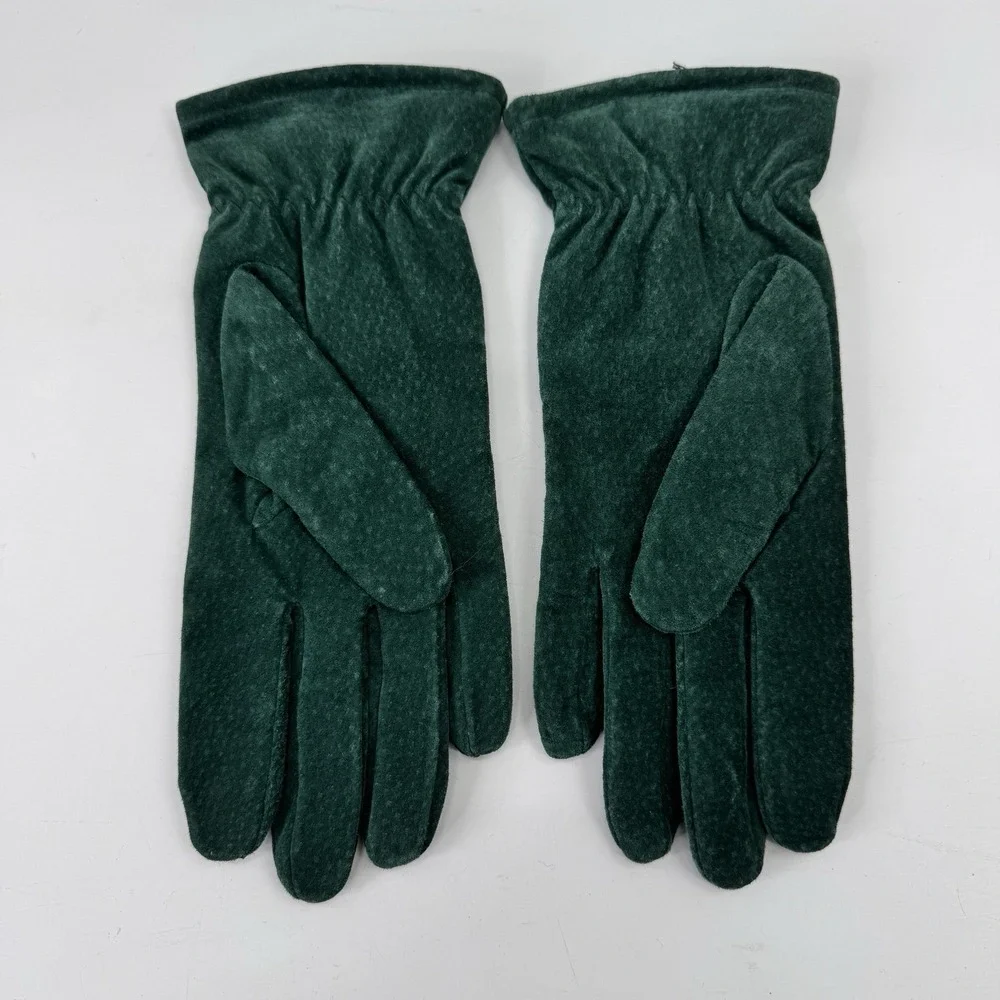 Vintage Fownes Suede Gloves Women XL Forest Green Fleece Line Leather Thinsulate